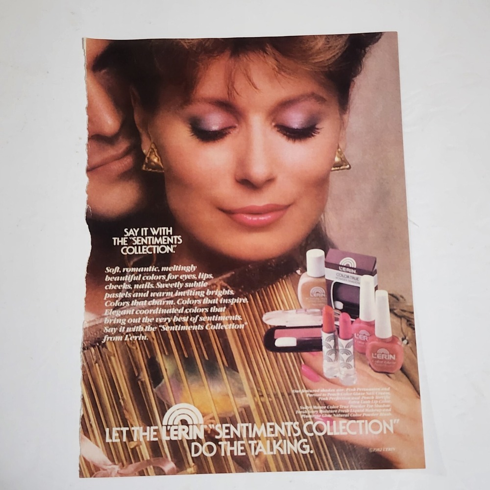 Vintage 1983 L'erin Sentiments Collection Print Ad Makeup Model Clipping 8x10.5